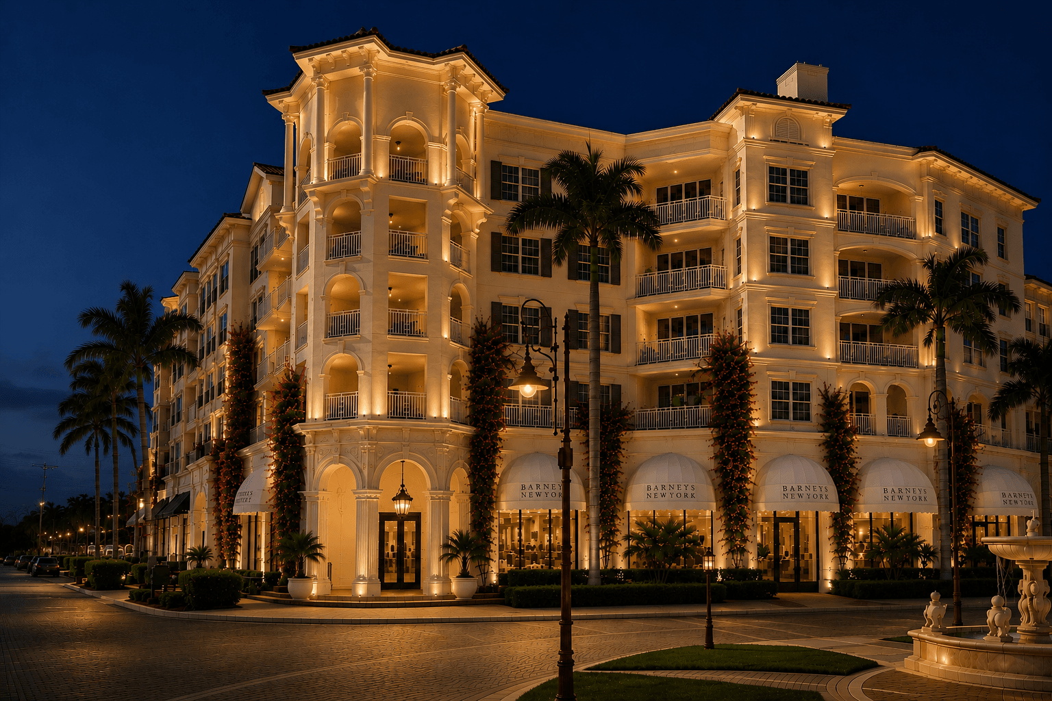 Conceptual rendering of Barneys New York Naples, illuminated at night